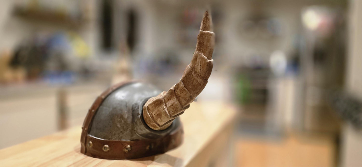 Handcrafted battle damaged viking helmet. Authentic Battle Replica for Cosplay, LARP, and Display