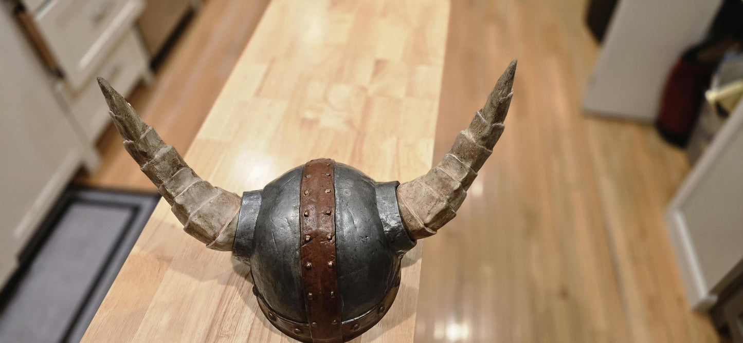 Handcrafted battle damaged viking helmet. Authentic Battle Replica for Cosplay, LARP, and Display