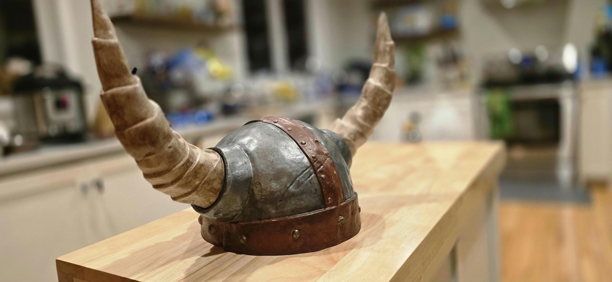 Handcrafted battle damaged viking helmet. Authentic Battle Replica for Cosplay, LARP, and Display