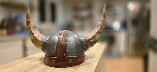 Handcrafted battle damaged viking helmet. Authentic Battle Replica for Cosplay, LARP, and Display